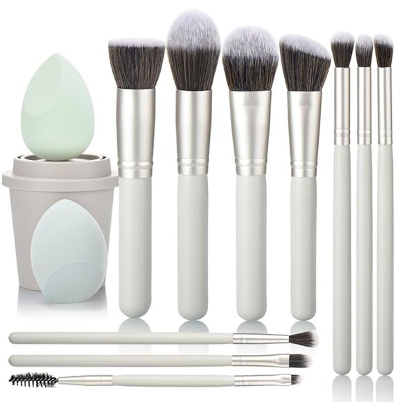 10Pcs Makeup Brush Set With Sponges And Drying/Storage Case